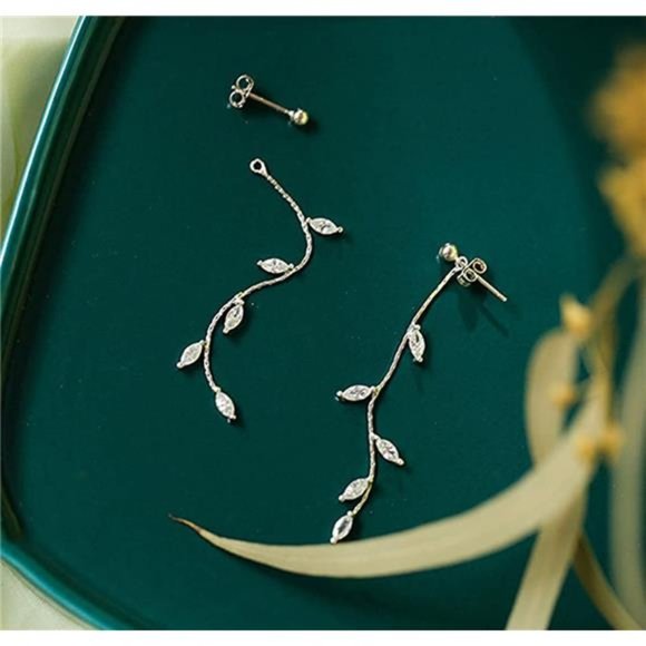 Sterling Silver Olive Leaf Dangle Earrings - Picture 3 of 6